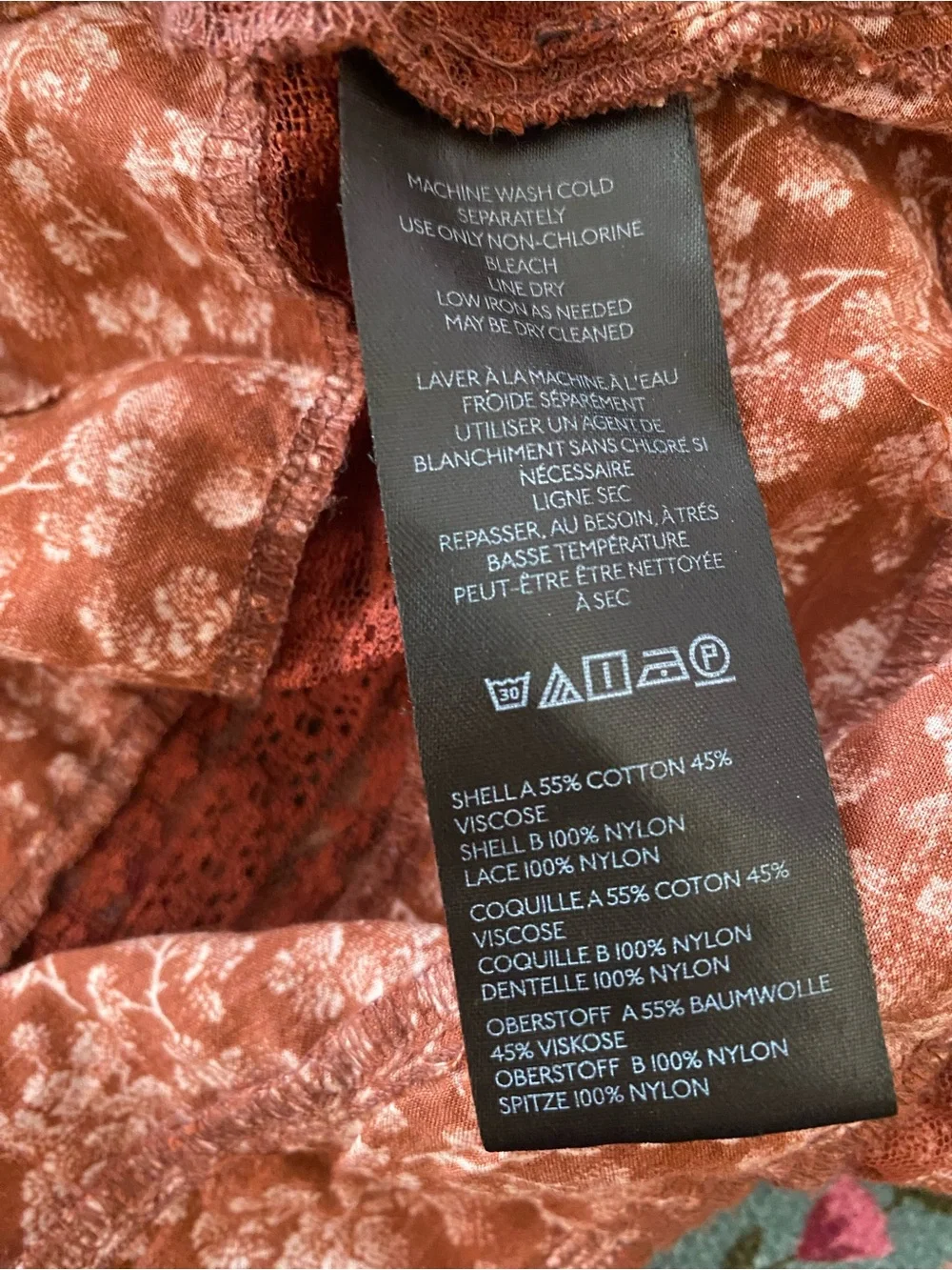 Anthropologie Rust Floral Ruffle V-Neck Blouse